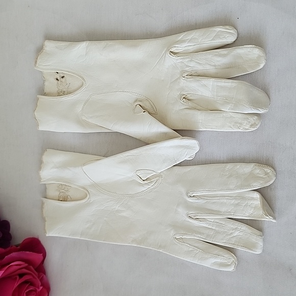 Vintage Ivory Leather Lace Gloves 6 3/4 Made In Italy - Picture 7 of 9